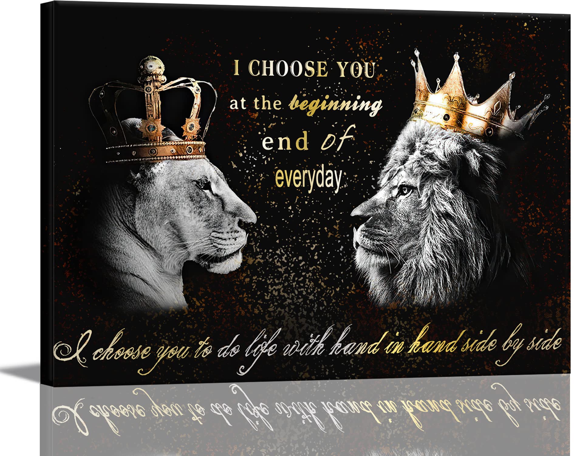 AKOTACLion Couple King and Queen Canvas Wall Art I Choose You Black and White African Wild Animals with Crown Lovers Picture Wall Decor Framed Poster Prints for Bedroom Living Room Office Home Decoration