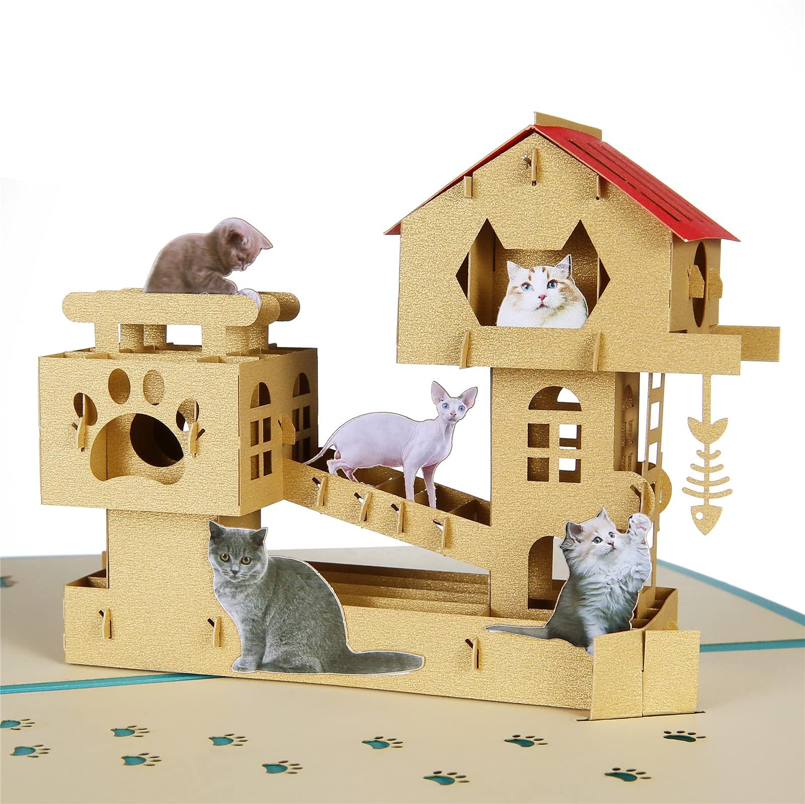 HOMANGA Cats Tree Pop Up Card, 3D Cat Birthday Card for Just Because, Thinking of You, Thank You, Anniversary, Funny Cat Greeting Card for Women Men, Great Gifts for Cat Person