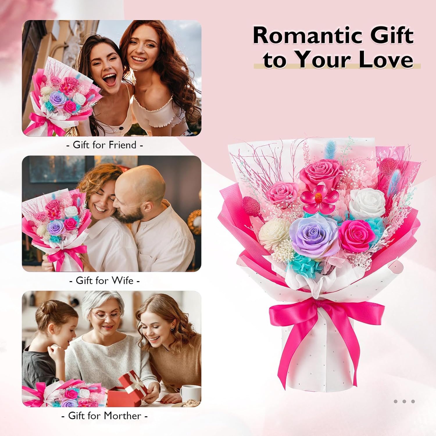 Eterfield Flowers for Delivery Prime, Valentines Day Forever Flowers Bouquet, Preserved Hotpink Roses Birthday Gifts for Her Women Wife Mom Grandma Anniversary Mother's Day Christmas - Image 4