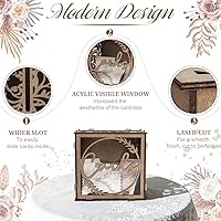 Vista 3 de Caja de madera para tarjetas de boda para recepción, soporte rústico para tarjetas de regalo con ranura y ventana acrílica, caja de tarjeta