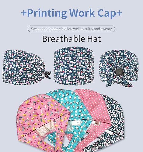 Miniatura 3 de VIAOLI Gorras dentales para mujeres con botones, gorro de dentista, gorra de trabajo, gorras para enfermeras, cubierta de pelo, sombreros de médico