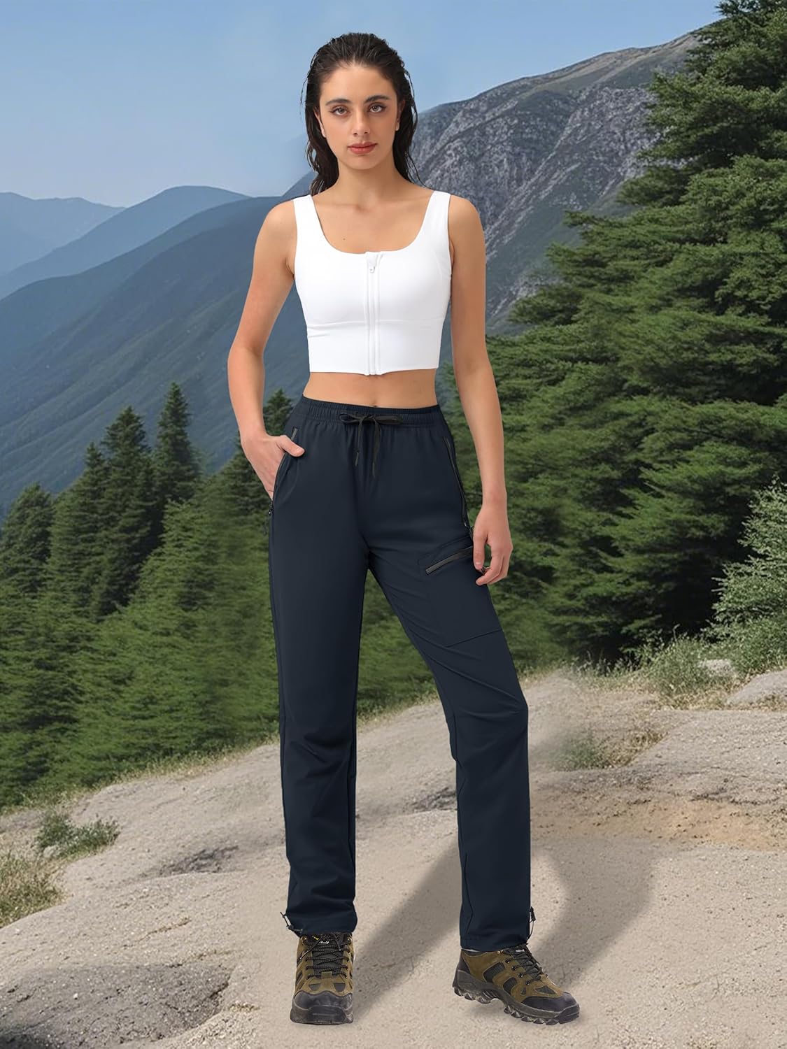 Women's Tall Hiking Pants 31/33/35/37 Inseam Quick Dry Lightweight Water Resistant Cargo Pants 4 Zipper Pockets - Image 3