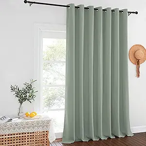 NICETOWN Sage Green Sliding Door Curtains 108 inches Long - Grommet Blackout Room Darkening French Door Sound Reducing Thermal Curtain for Living Room/Bedroom (W100 x L108, 1 Panel)