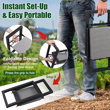 Garden Kneeler and Seat, Foldable Garden Stool 400lbs Heavy Duty, Protects Knees and Back, Ideal for Women, Men, and Seniors Gardeners, Large Size 19x10.6x18.5