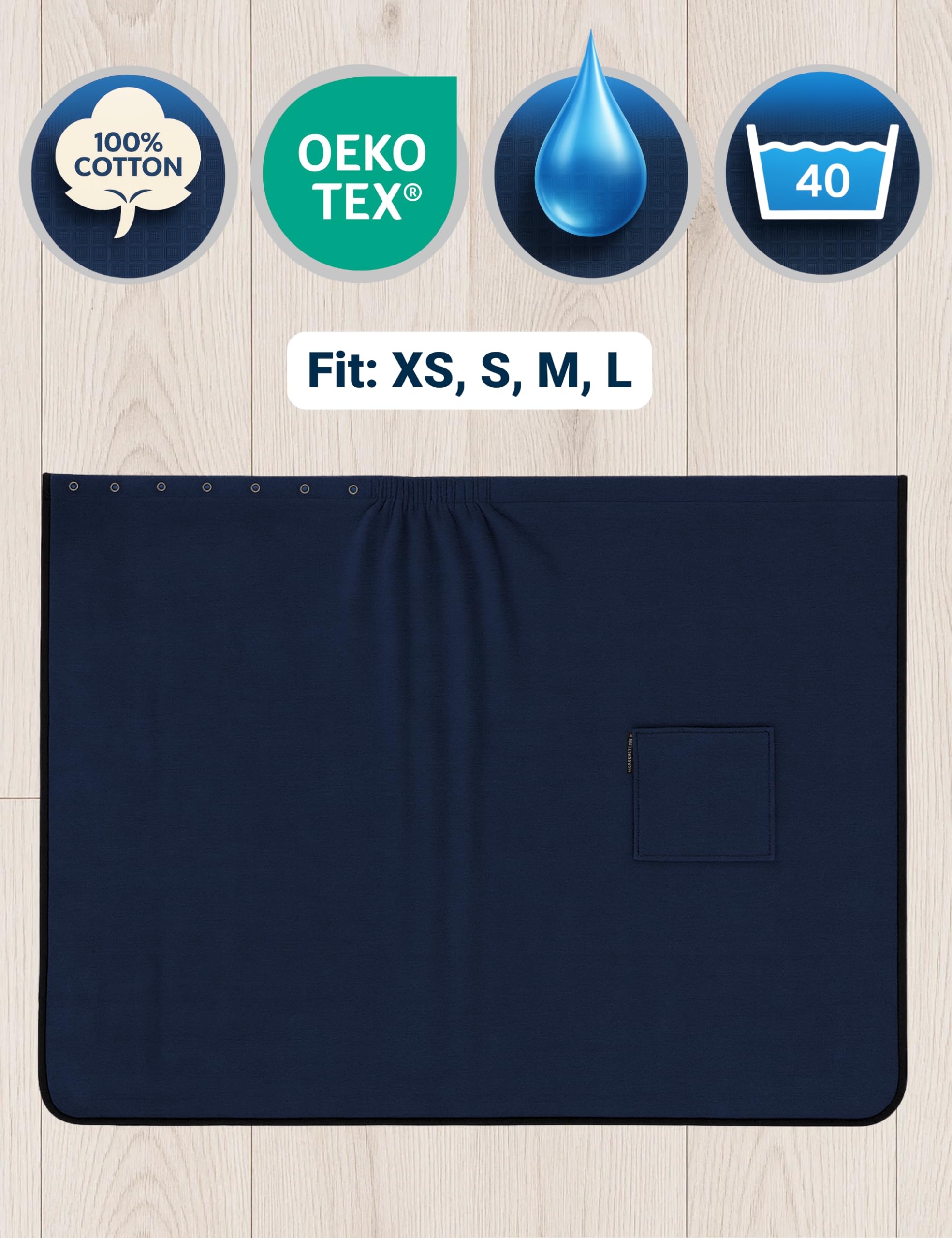 Morgenstern Kilt de Sauna Femmes avec Bouton et Poche 100% Coton Éponge Oeko-TEX® 90 x 145 cm Serviette Katja Bleu