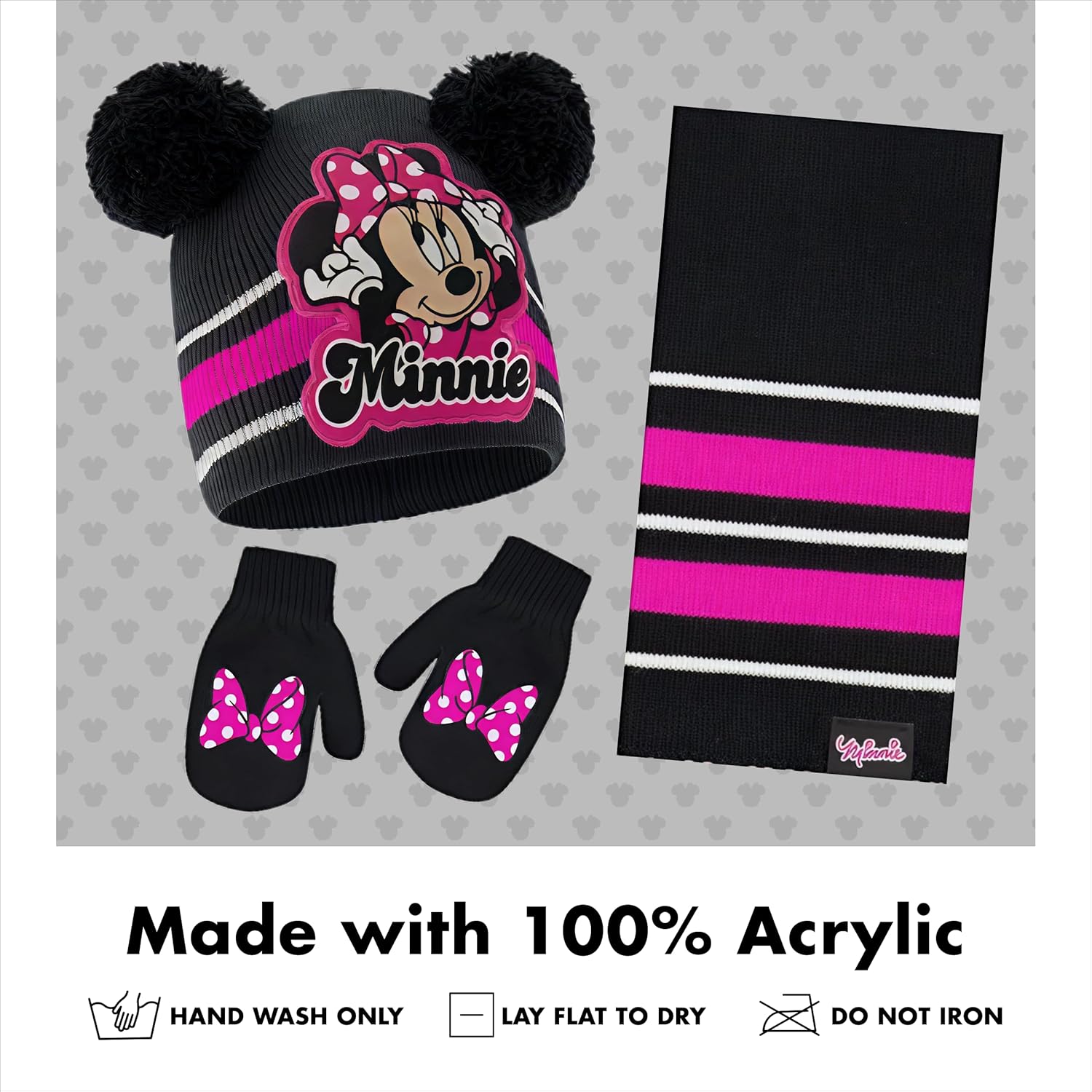 Disney Girls Toddler Winter Hat, Scarf & Mittens Set 2-4 Or Minnie Mouse Hat, Scarves & Kids Gloves Sets 4-7 - Image 6