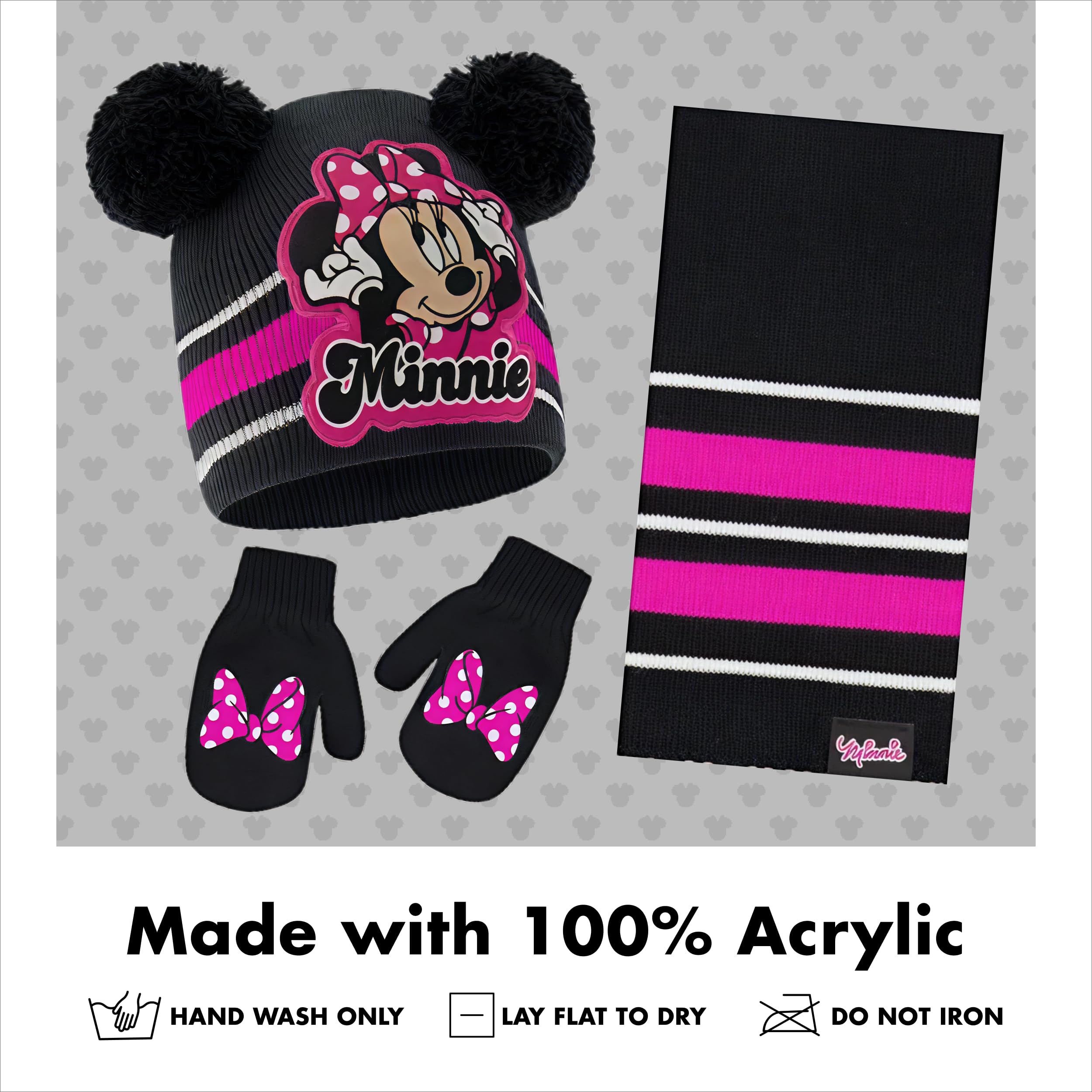 Disney Girls Toddler Winter Hat, Scarf & Mittens Set 2-4 Or Minnie Mouse Hat, Scarves & Kids Gloves Sets 4-7