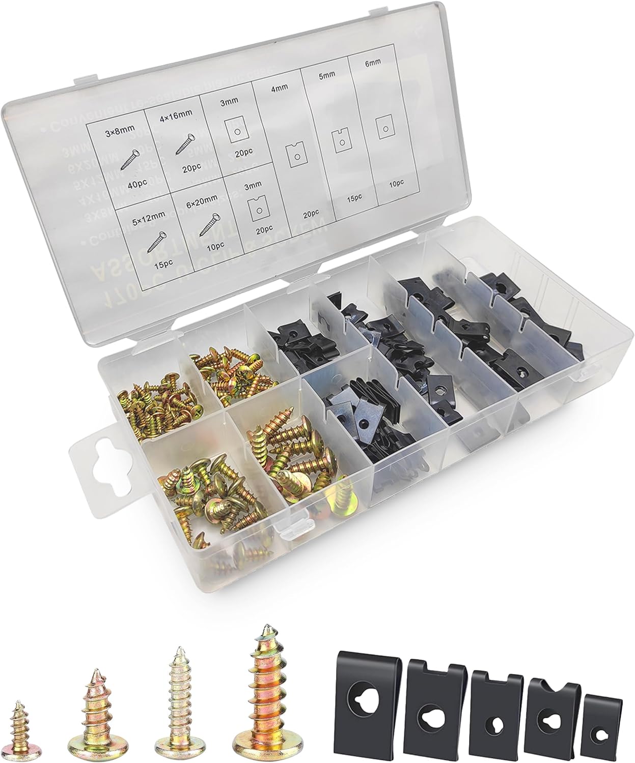 Zlirfy 170pcs U Nut Clips,Auto Car UClip U Nut and Screw Assortment Kit,Automotive