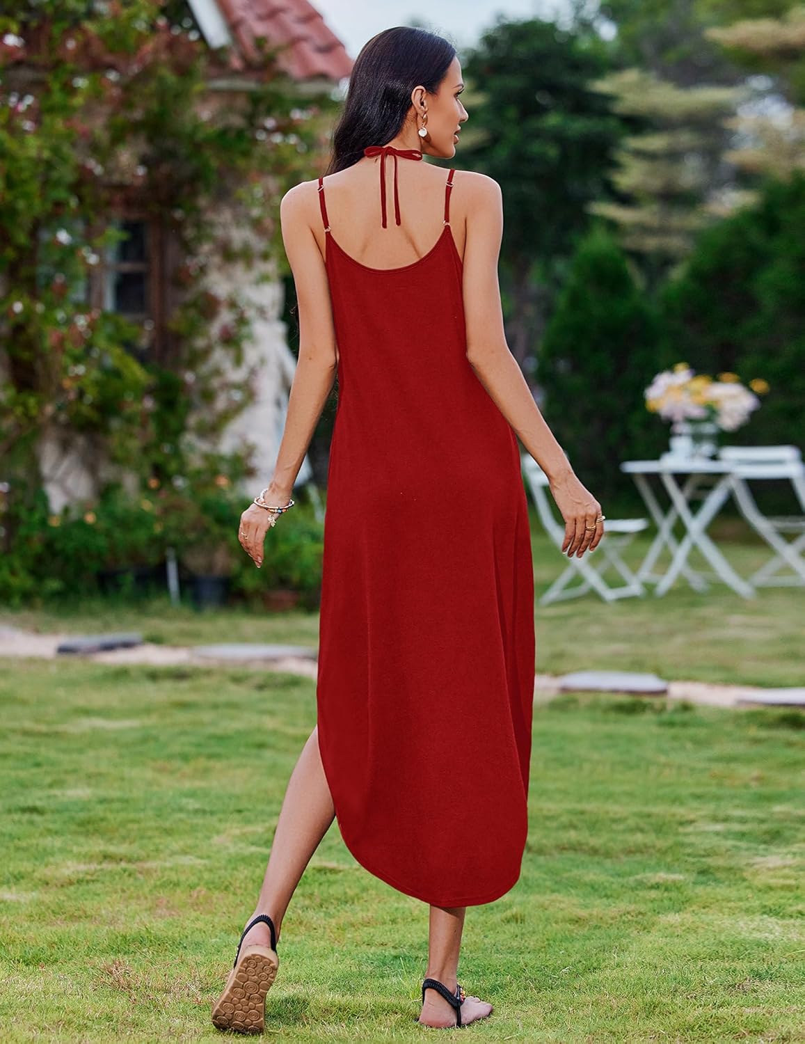 Zeagoo Women's Casual Sundress Summer Maxi Sleeveless V Neck Split Boho Beach Dress Travel Vacation Dress with Pockets - Image 4