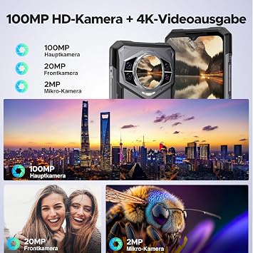 S200 Telephone Portable Incassable 5G Android 14 32Go RAM + 256 Go ROM/2 to Smartphone Incassable Avec Écran Arrière de 1.32 10100 mAh (33W) 6.72 FHD+120Hz 100MP + 20MP Dual SIM/NFC