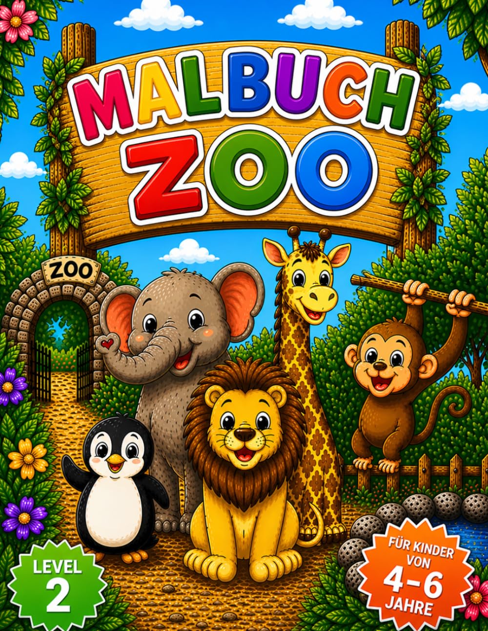 Mein erstes Zoo Malbuch: Mit Löwen, Elefanten, Affen, Giraffen und vielen weiteren süßen Zootieren, für Kinder von 4-6 Jahren