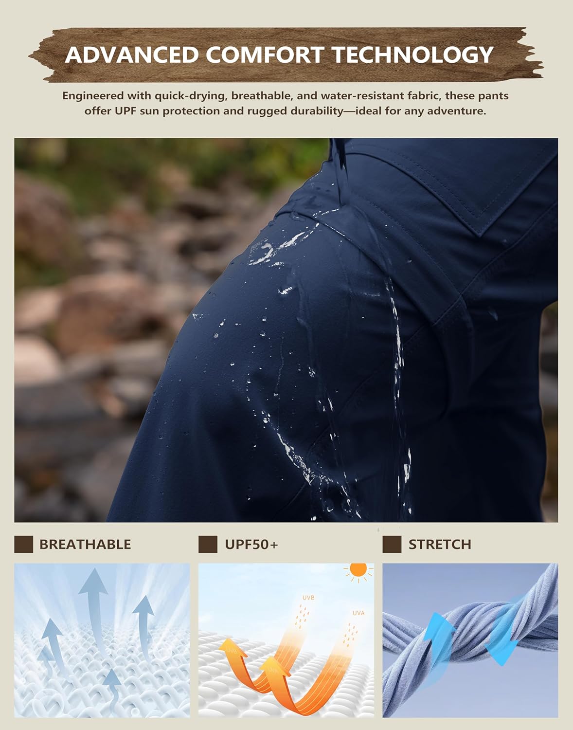 Women's Hiking Pants Convertible Lightweight Quick Dry Stretch Zip Off 7 Pockets Outdoor Travel Cargo Pants