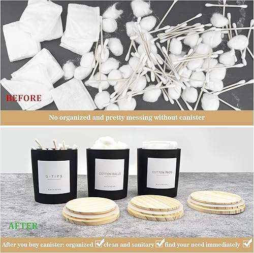 Miniatura 6 de Ezebesta Juego de 3 recipientes de baño modernos de 13.53 onzas con 12 etiquetas y tapa de madera, juego de tarros de vidrio grueso para bolas de