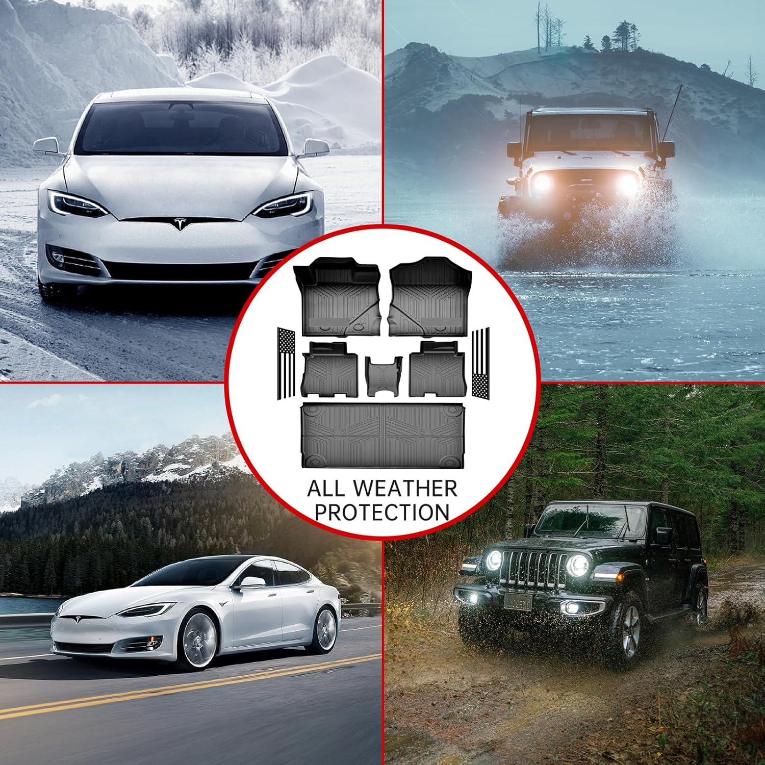 2021-2023 Ford Bronco 4 Door (Not for Sport) Floor Mats, All-Weather 3D Custom Fit Floor Liners for 1st 2nd Row and Trunk Mat, Anti-Slip Odorless TPE Mats with Detachable Weather Strips, Easy to Clean