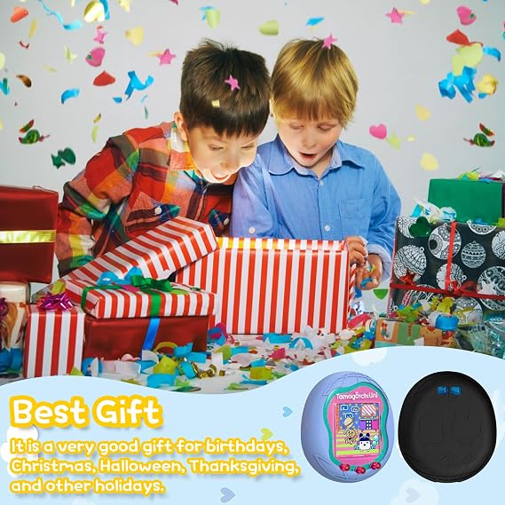 Tamagotchi Uni Sanal Evcil Hayvan Makinesi ile Uyumlu Silikon Kılıf, Tamagotchi Uni için Parmak Kordonlu Koruyucu Kılıf (Açık Mavi ve Siyah)