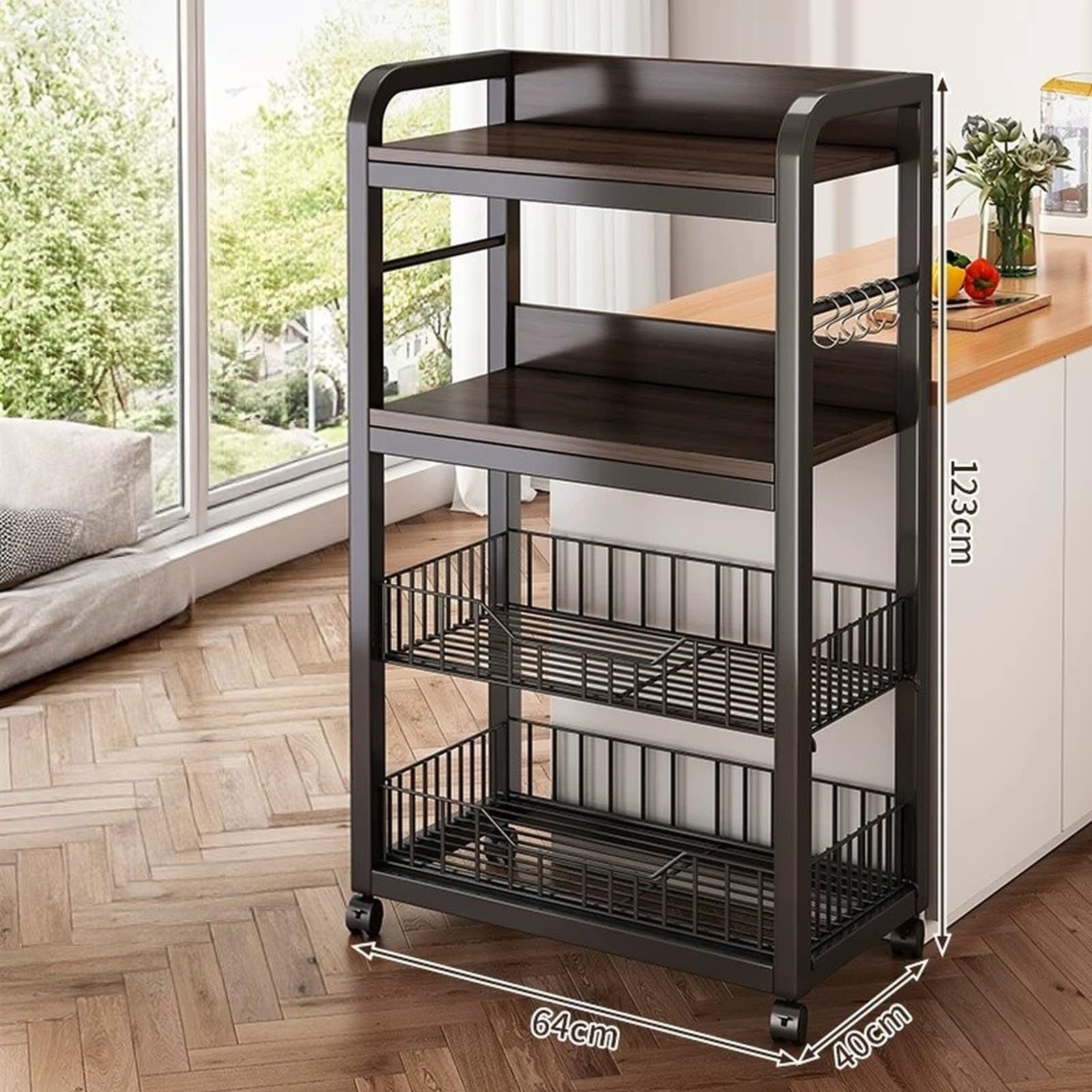 Carrello da cucina Carrello portatutto da cucina con ruote, pentola mobile, microonde e ripiano for la conservazione delle verdure(Grande)