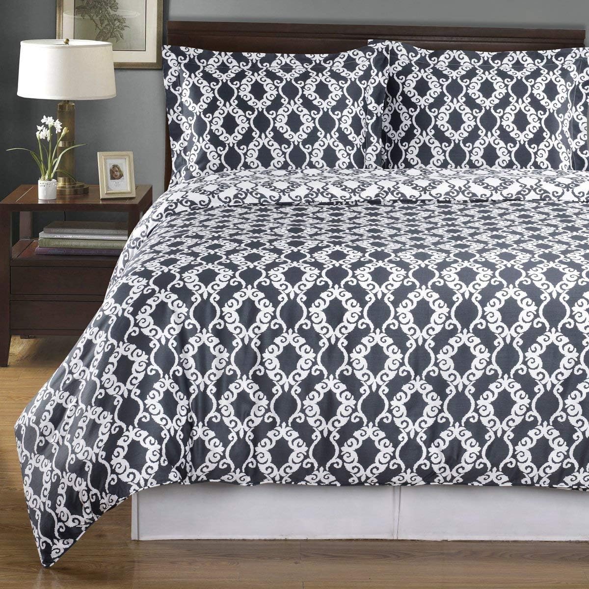Royal Hotel Bedding Gray/Blue and White Sierri 2 Piece Twin/Twin XL Comforter Cover (Duvet Cover Set) 100% Cotton 300 TC