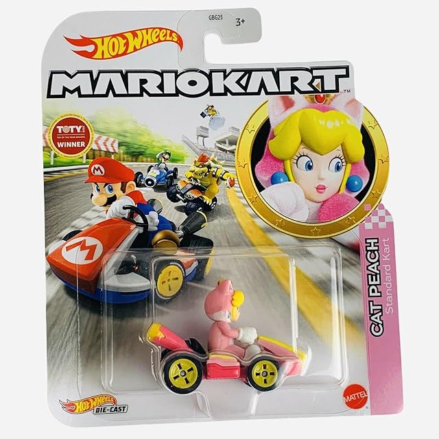 Hot Wheels Mario Kart - Vehículo de metal - Cat Peach Standard Kart - Nuevo 2021