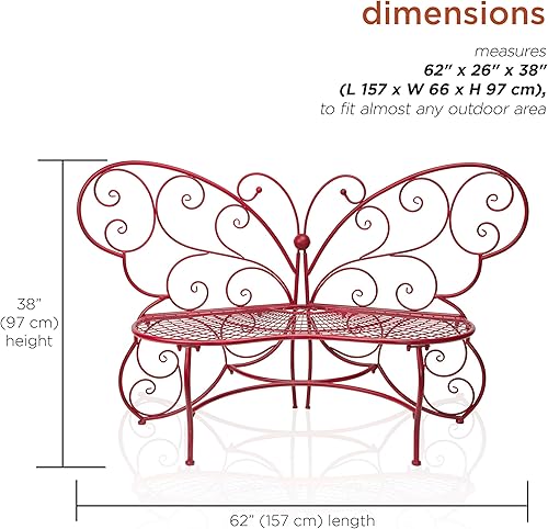 Miniatura 3 de Alpine Corporation BAZ400RD Banco de metal de mariposa alpina para dos personas, 62 pulgadas de largo x 26 pulgadas de ancho x 38 pulgadas de alto,