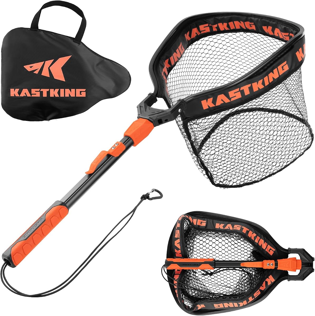 KastKing Titanet Folding Fishing Landing Net for Kayak & Fly Fishing | Durable Aluminum Frame, Silicone & PVC Mesh, Non-Slip Hi-Vis Grip, Elastic Lanyard & Belt Clip, Compact Bag