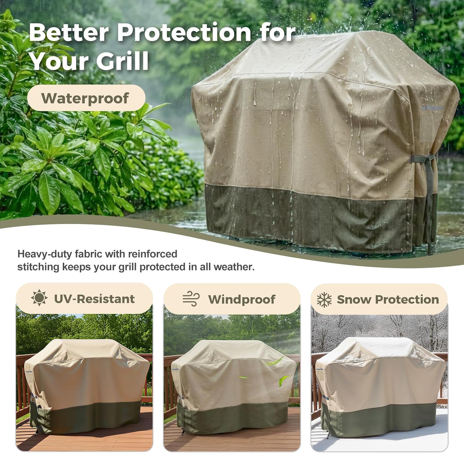 BBQ 3-6 Burners Flap Top Grill Cover 60 Inch, 600D Waterproof Polyester Barbecue Grill Cover with Adjustable Buckle Straps and Attached Storage Bag