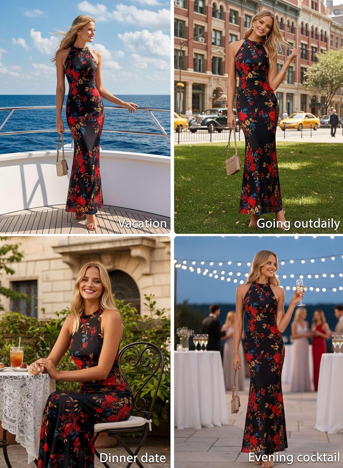 VFSHOW Womens Elegant Halter Neck Formal Bodycon Fitted Wedding Guest Long Cocktail Evening Mermaid Maxi Dress - Image 4