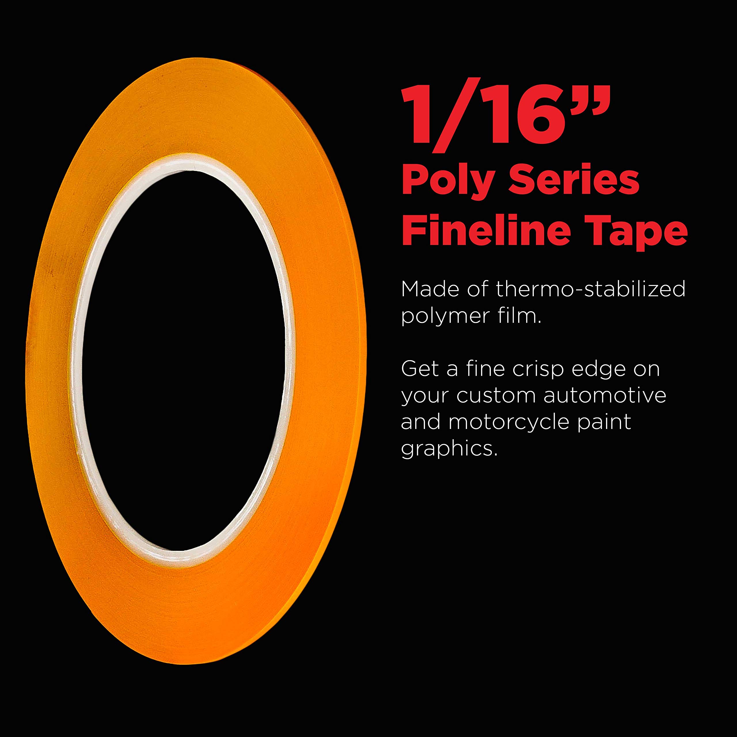 Custom Shop 1/16 "fine line cinta Fineline – Cinta de carrocero Polytape naranja 1/16" x 60 Yard rollo