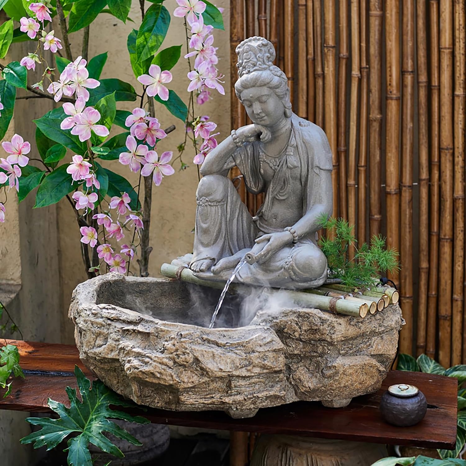 Water Feature, Pond Spitter Fountain, Animal Garden Water Outlet Water Sprayer, Stylish Ornament for Balcony, Courtyard, Patio and Home Office