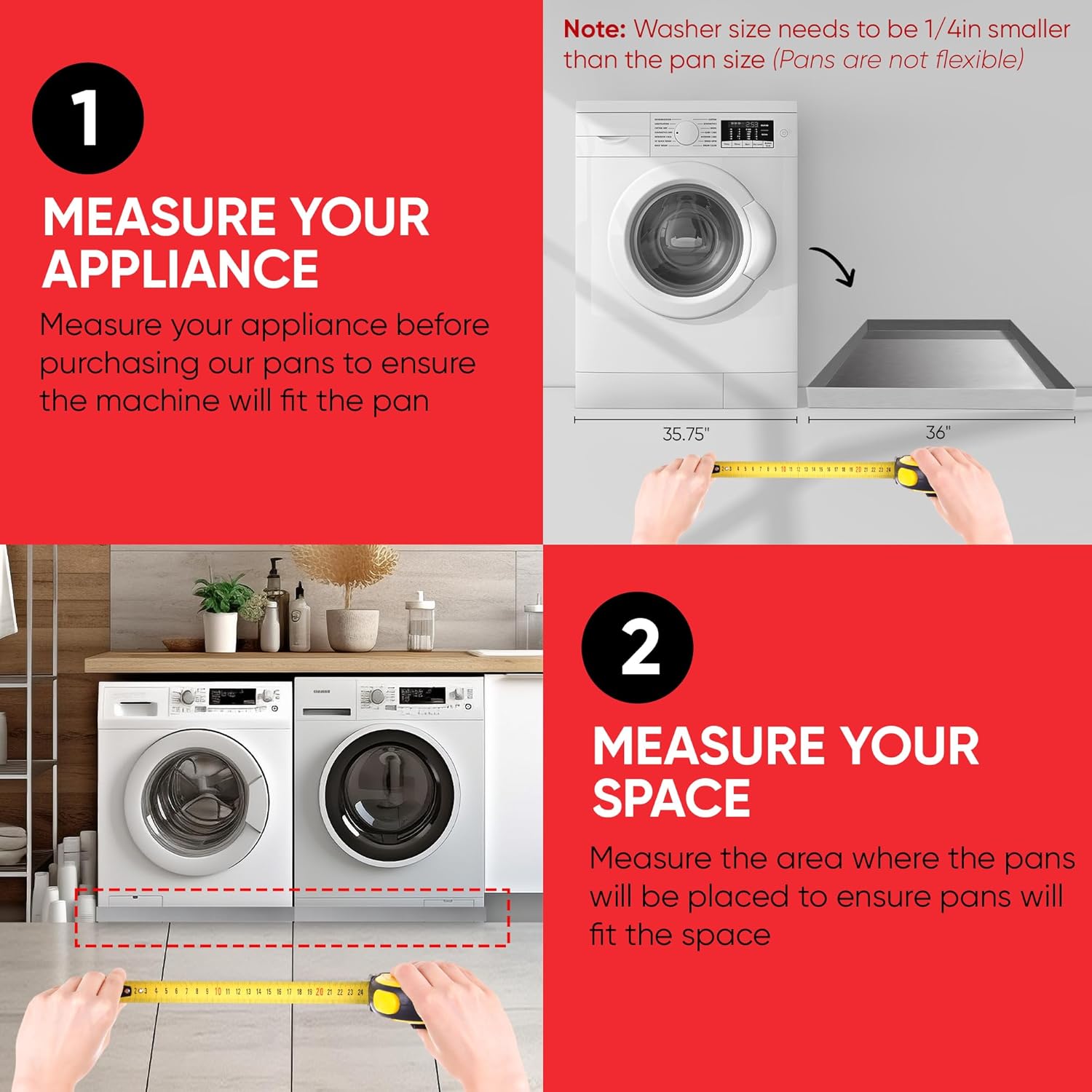 DR. Quality Heavy Duty Washer Machine Drain Pan — Extra Large Washing Machine Tray for Drain Hose Overflow, Under-Washer Water Containment, and Surface Protection, Rust Resistant 36inx36inx2.5in, 1-PC