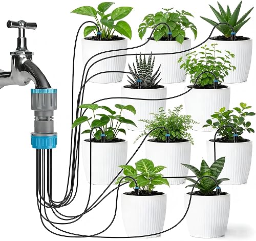 Gardening Drip Irrigation System, Drip Seepage Device with 10 Dripper Heads Kit for Greenhouse Balcony Potted Plants Accessories
