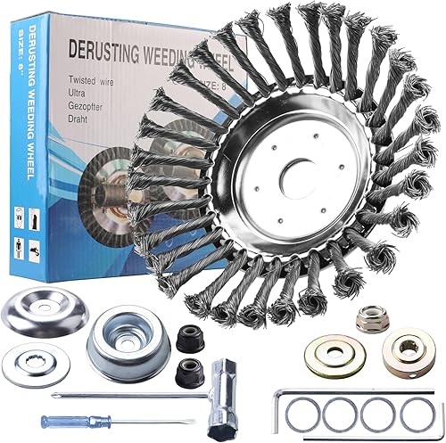 Gashwer Juego de cortador de cepillo giratorio de alambre de acero de 8 pulgadas, cortador de malas hierbas con adaptador universal, compatible con