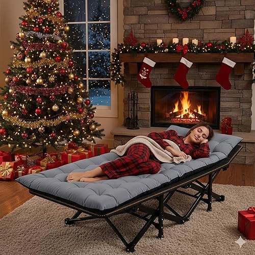 Miniatura 2 de ABORON Catre plegable para acampar con alfombrilla para adultos, cama resistente al aire libre con bolsa de transporte, catres de campamento de