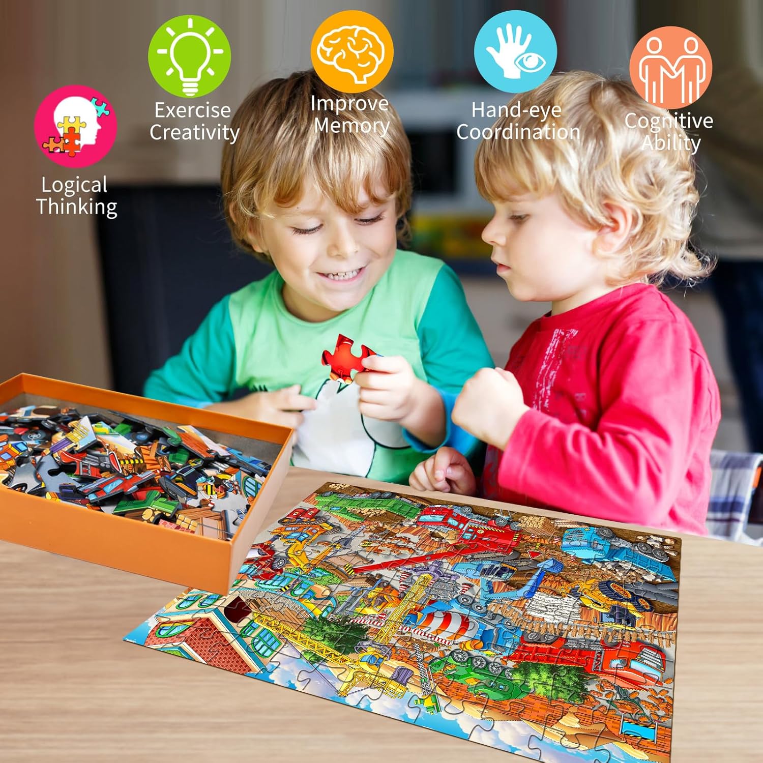 Puzzles for Kids Ages 5-8 6-8 8-10 Year Old - Busy Engineering Vehicle - 100 Pieces Jigsaw Puzzle for Kids 100 Piece Puzzle for Adults Learning Educational Puzzles for Boys Girls