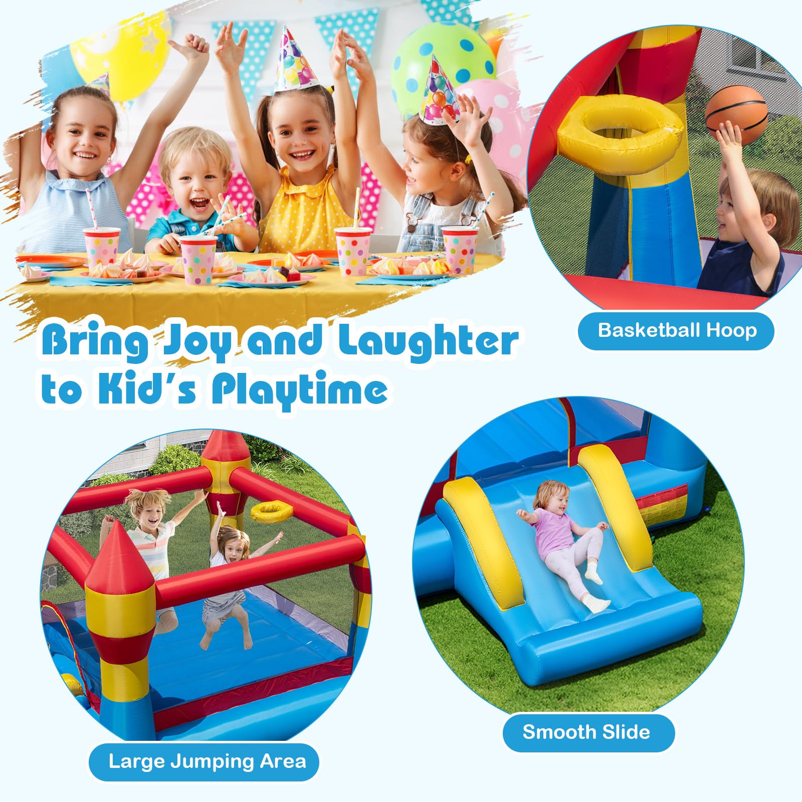 FANTASK Hüpfburg mit Rutsche, Kinder Springburg mit großem Sprungbereich inkl. Tragetasche & Reparaturset, für Indoor & Outdoor, 370 x 280 x 230 cm
