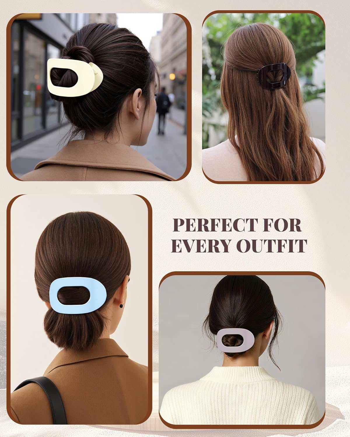 6 PCS Flat Hair Clips for Women - French Medium Flat Claw Clips for Thick Thin Hair, Strong Grip Non Slip Hair Claw Clips for Women Girls - Image 6