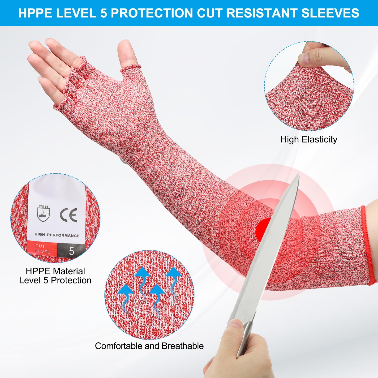 PATIKIL 20 Inch Cut Resistant Sleeves with Finger Grips - Image 3