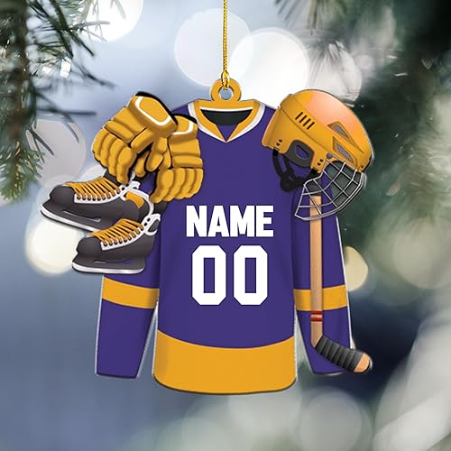 Miniatura 5 de AOVL - Adorno de Navidad personalizado de hockey, casco y palo de hockey, adorno de jugador de hockey, adorno plano de hockey, regalo para los
