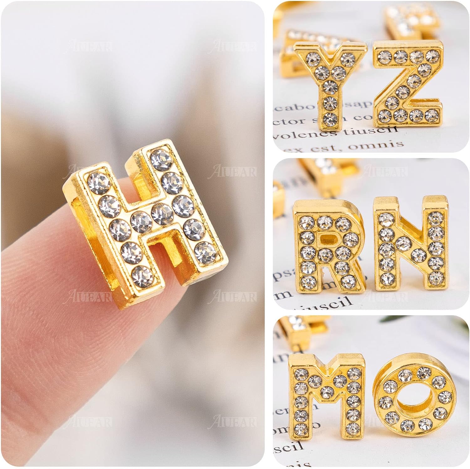 AUEAR, 130 Pack Gold A-Z 8mm Full Rhinestone Slide Charms Crystal Alphabet Letter Alloy for Bracelets Necklace Wristbands DIY Jewelry Making - Image 5