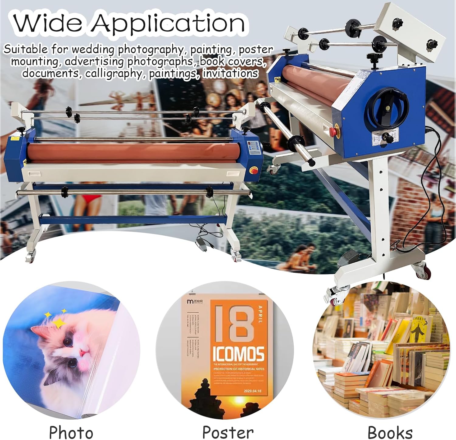 INTSUPERMAI 63 in Semi-Automatic Cold Laminator Machine Automatic/Manual Cold Laminator Wide Format Cold Laminating Machine with Self-Removing Film System Soft Rubber Roller 110V