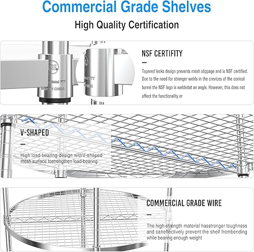 Miniatura 6 de Estantería redonda de 6 niveles de 30 pulgadas de diámetro, estante de almacenamiento ajustable resistente NSF con ruedas y revestimientos de