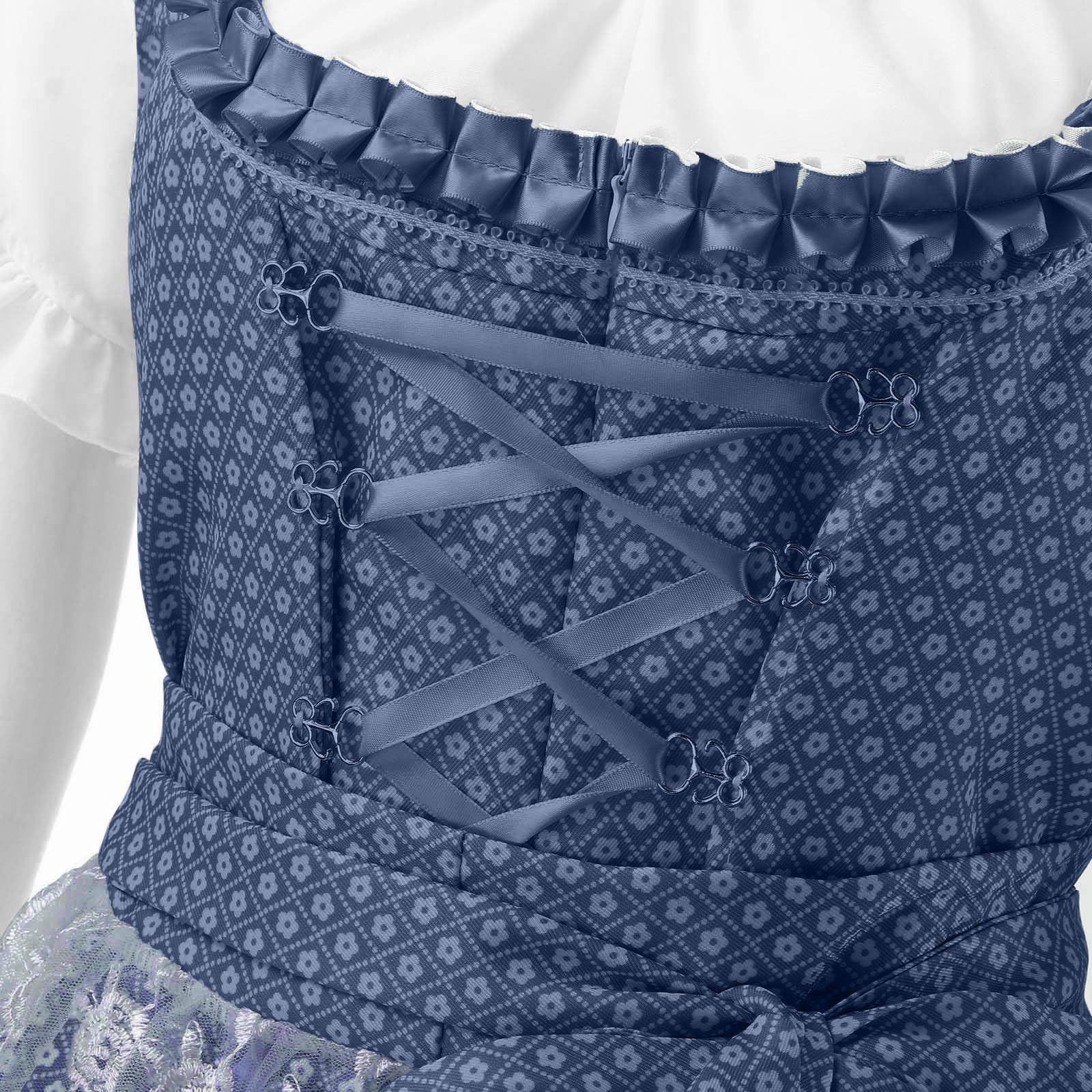 Generisch Damen Dirndl 3 Teilig Midi Trachtenkleid Damen Dirndlkleid mit Spitze Trachtenmode inkl. Dirndlbluse Dirndlschürze für Oktoberfest Karneval Besondere Anlässe