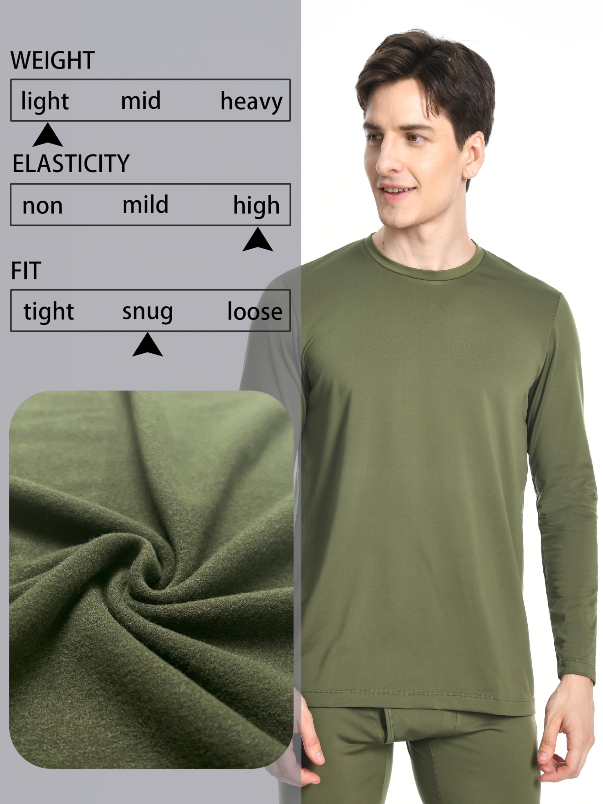 Nutria Maglia Termica Uomo Manica Lunga Pacco da 2, Maglie Termiche con Interno in Pile Girocollo, Biancheria Intima Termica Camicie Foderate in Pile per l'inverno Leggera Sci Corsa Ciclismo U07A