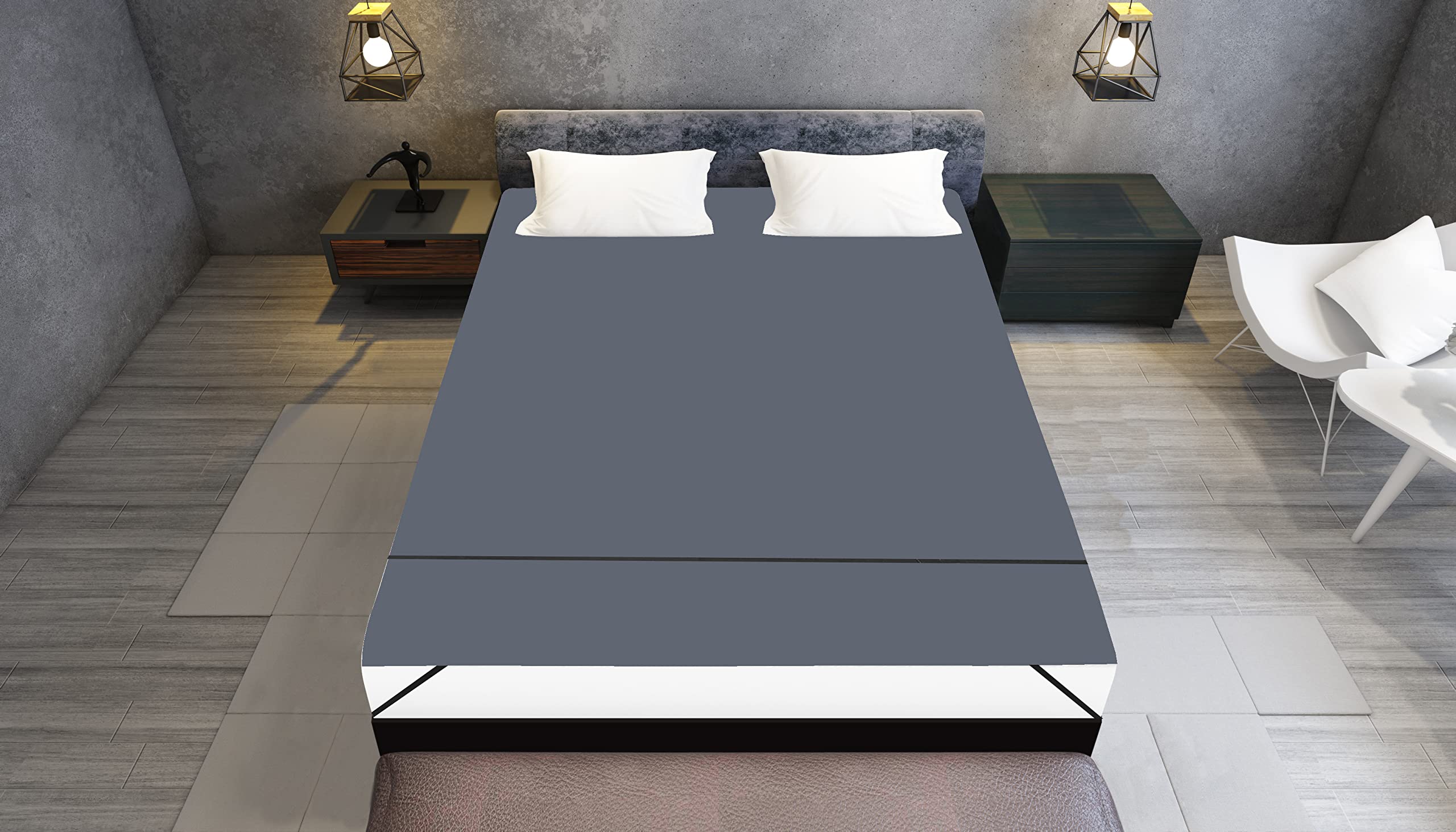 Home Dressing Waterproof Double Bed Sheet/Protector Cover with Elastic Strap on 4 Sides Bed Protecting Mat King Size Mattress (75 * 72 inches) (Gray)-image-12
