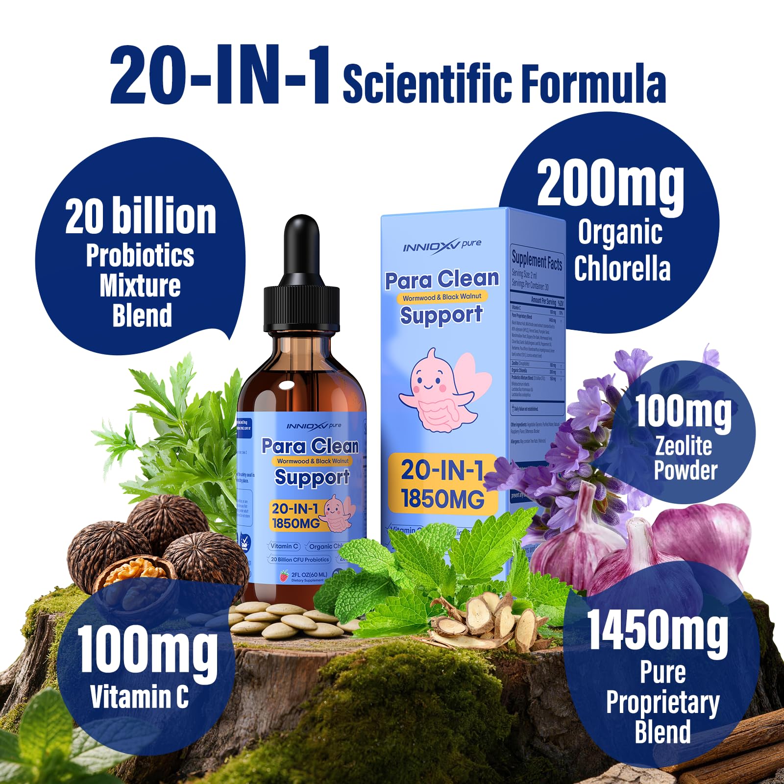 Parasite Cleanse for Humans & Kids - 20-in-1 Herbal Blend with Wormwood, Black Walnut, Zeolite & Chlorella, 20 Billion Probiotics Liquid, Alcohol-Free Digestive & Gut Support, 30 Servings — Amazon image 3