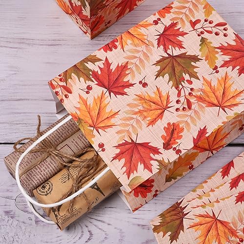 Miniatura 7 de 16 bolsas de fiesta de hojas de otoño, bolsas de regalo de otoño, bolsas de papel, elementos de diseño, bolsas de regalo con asas para fiestas de
