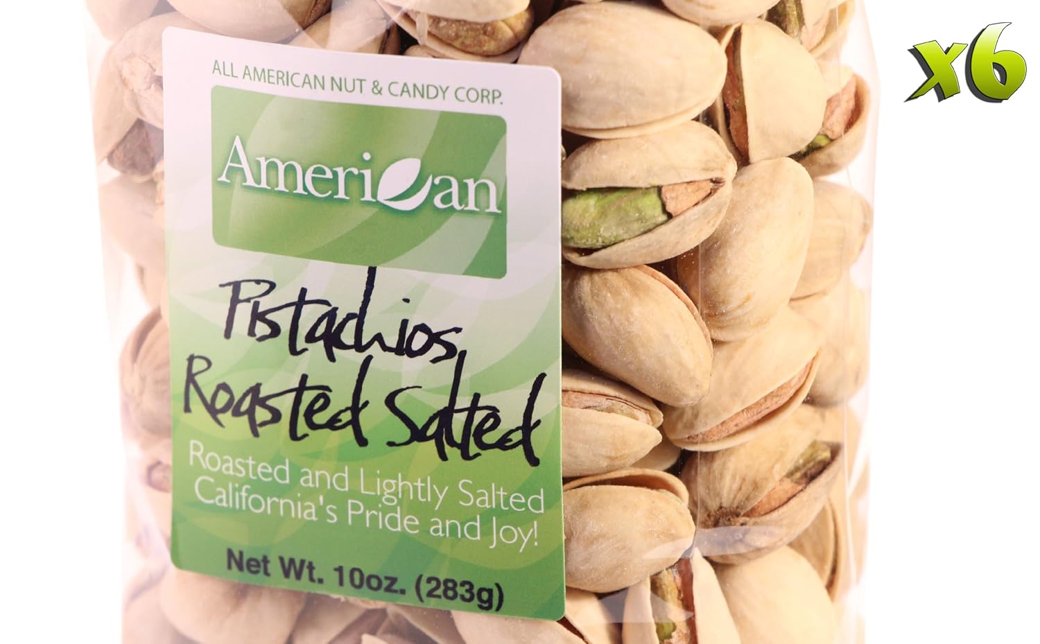 (Six) 10oz Gourmet Style Bags of Roasted Lightly Salted Californian Pistachios [60oz. / 3¾ lbs.]