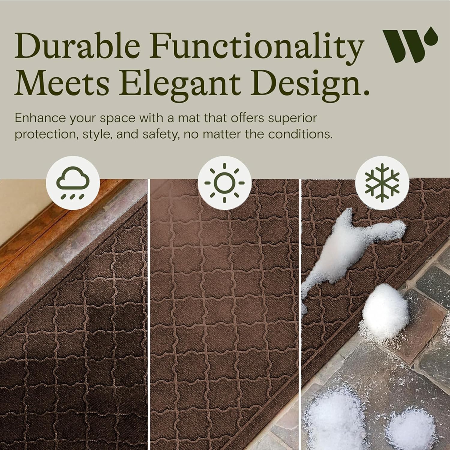 WaterHog Cordova Front Door Mat Indoor Outdoor Entrance, Absorbent All-Weather Doormat with Non-Slip Rubber Backing, Dirt & Moisture Trapper, Low Profile, Easy Clean, Made in USA, 22"x60" Dark Brown