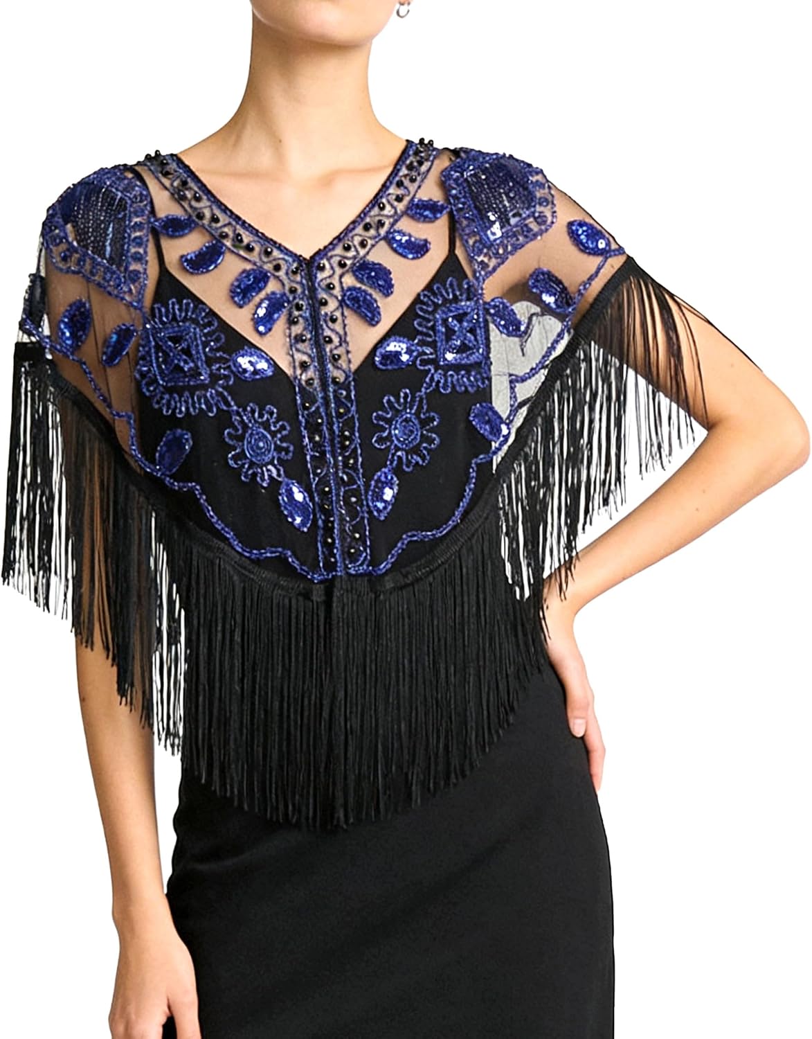 Shawls And Wraps For Evening Dresses, Women'S Sequin Beaded Fringe Cape, 1920S Flapper Cover Up