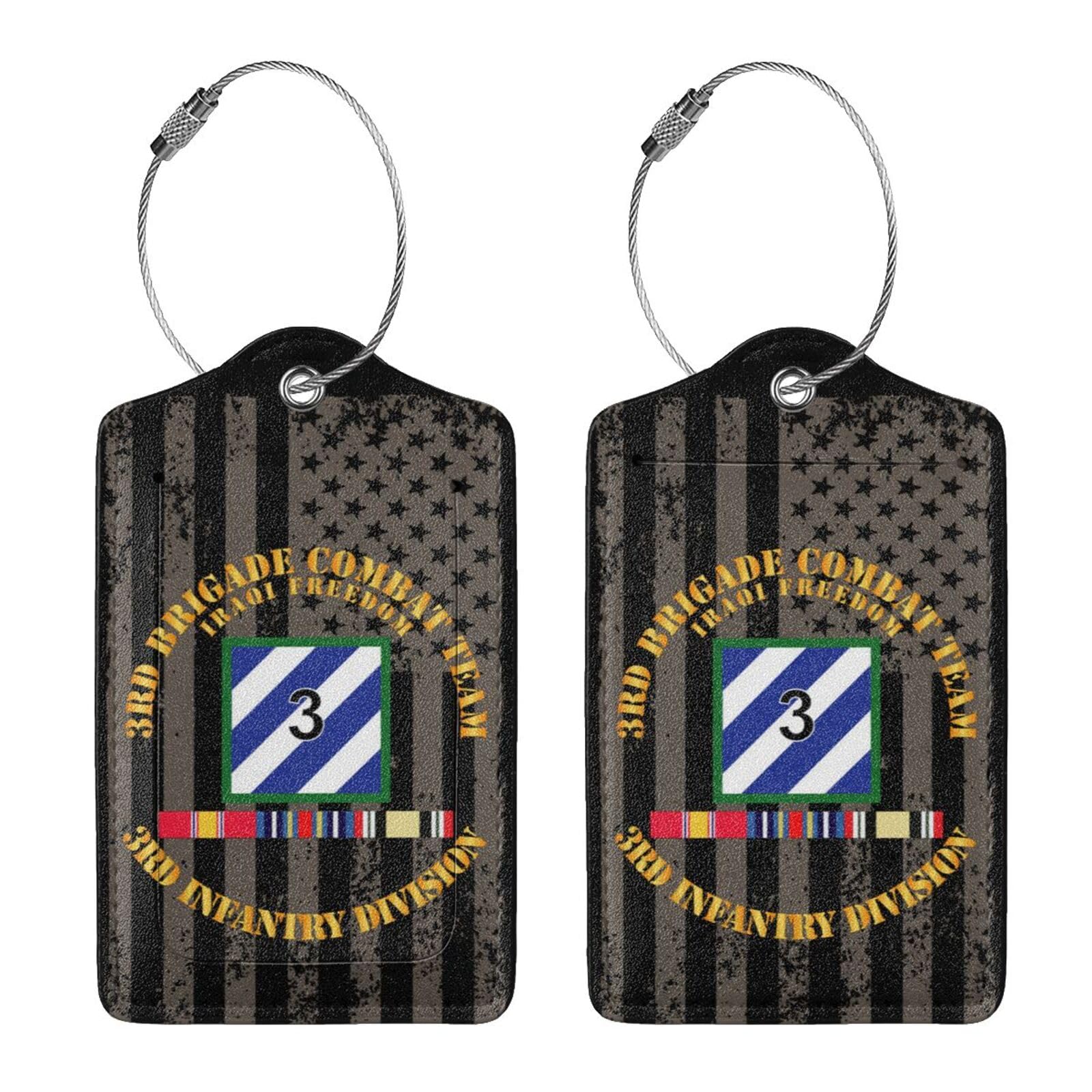 Etiqueta de cuero para equipaje de 3ª BCT (con anillo de acero inoxidable), etiqueta de identificación de piel sintética, Negro, 1 pieza