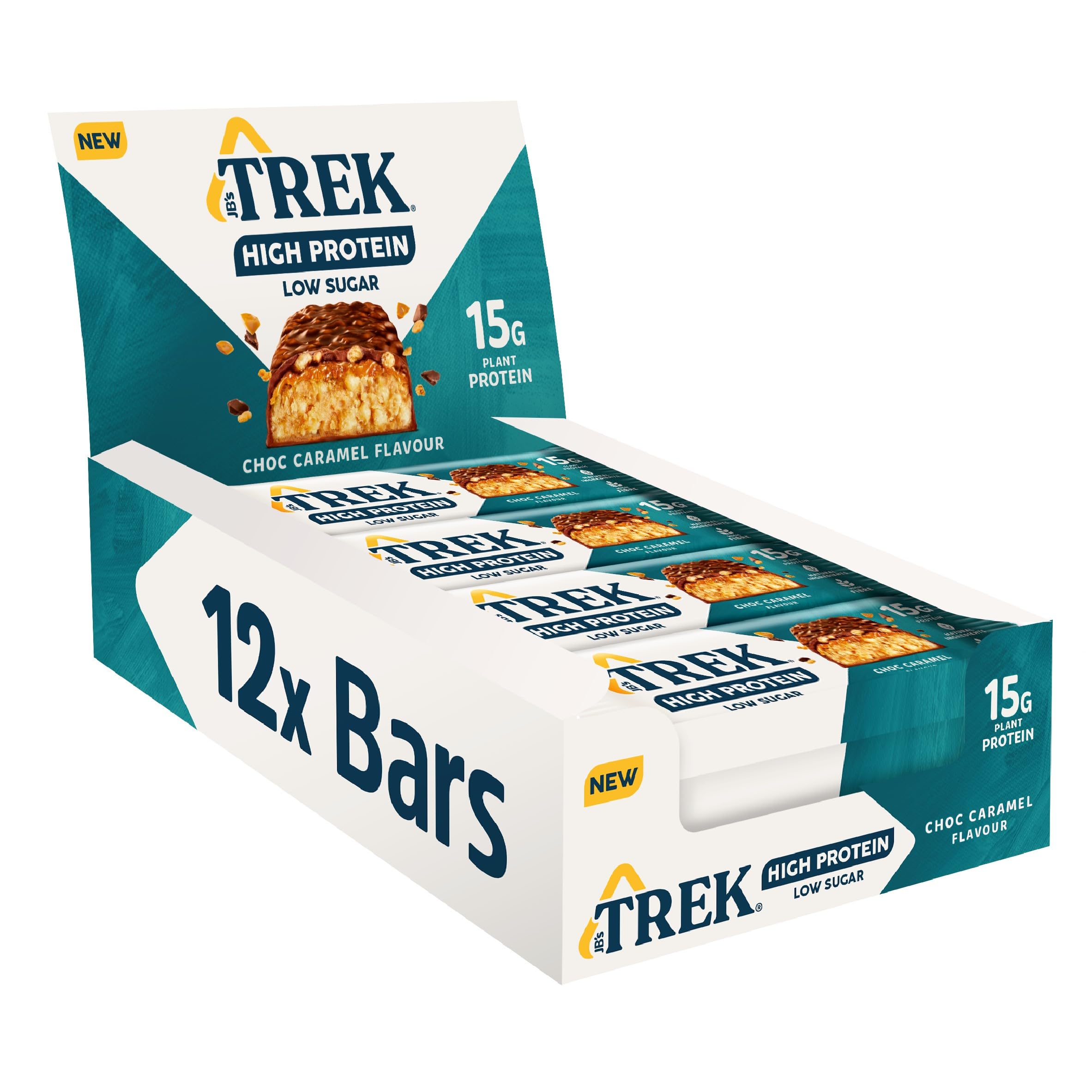 JB's TREK High Protein Low Sugar Choc Caramel Bar - Plant-based protein - High Fibre - 12 x 55g bars